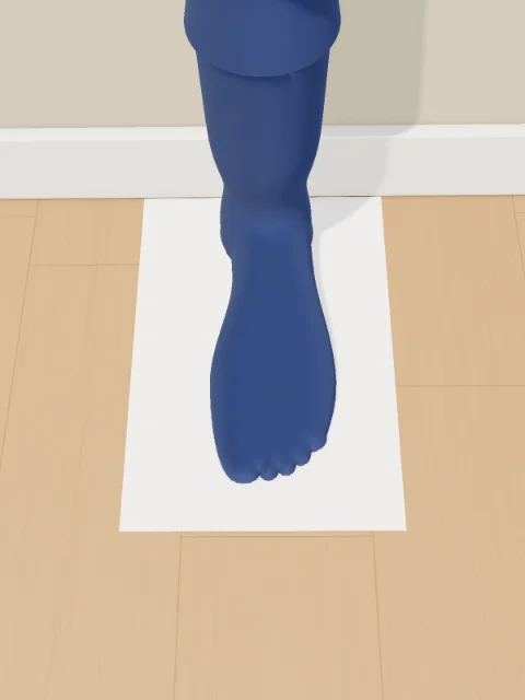 A phone screen showing the photo to take: the whole sheet seen from above with the foot on it and floor all round.