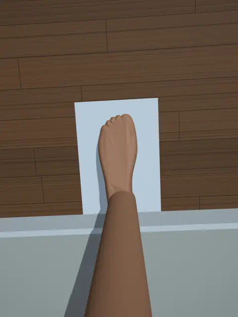 A good photo: the whole sheet in view against the wall, the foot on it with the heel at the wall, taken from above.